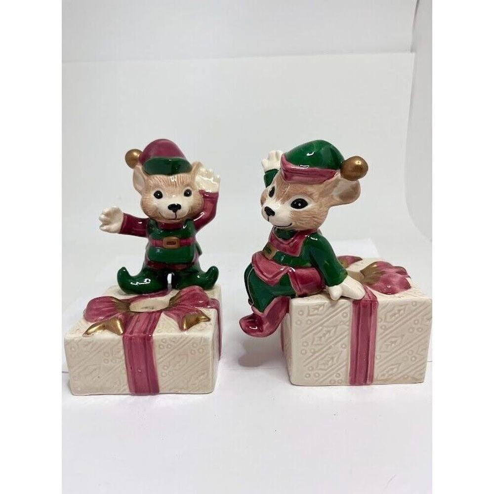 Omnibus Fitz & Floyd Christmas Mouse / Elf Candle Holder Pair 5.25" #2052/103